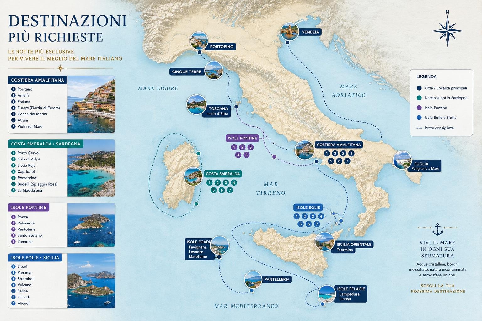 Mappa delle destinazioni più richieste lungo le coste italiane
